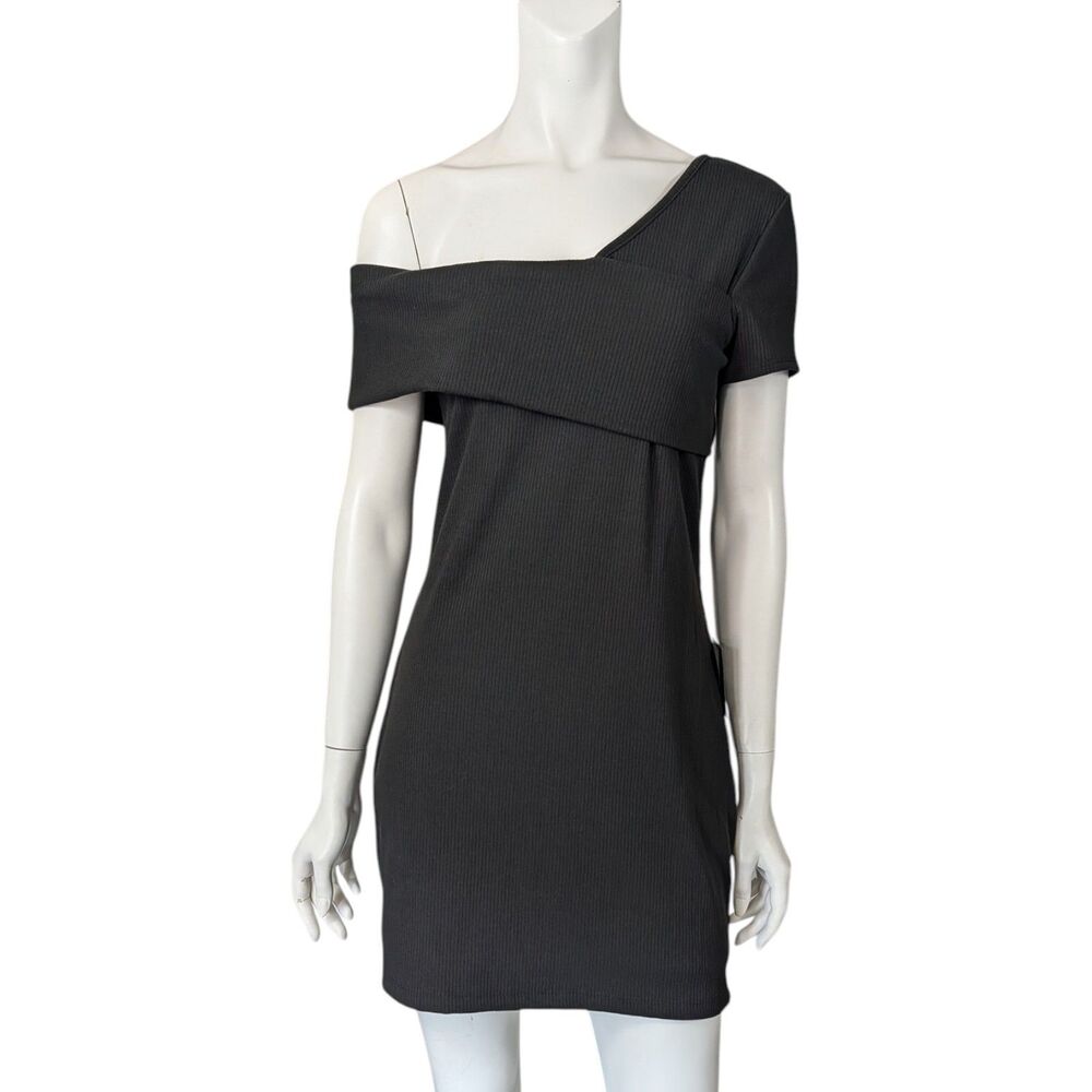 NWT Lulus Sultry Side Black One Shoulder Bodycon Mini Dress L